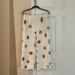 Cream Wide-Leg Pants with Multicolor Seashell Print
